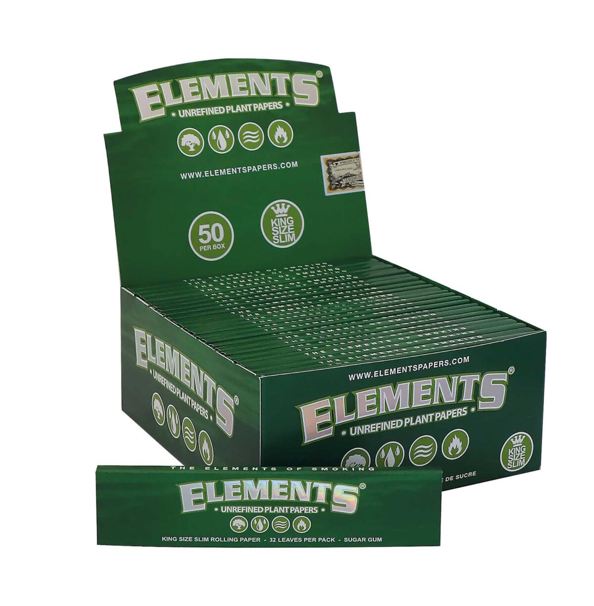 Elements Green King Size Slim Rolling Papers - obrazek 3